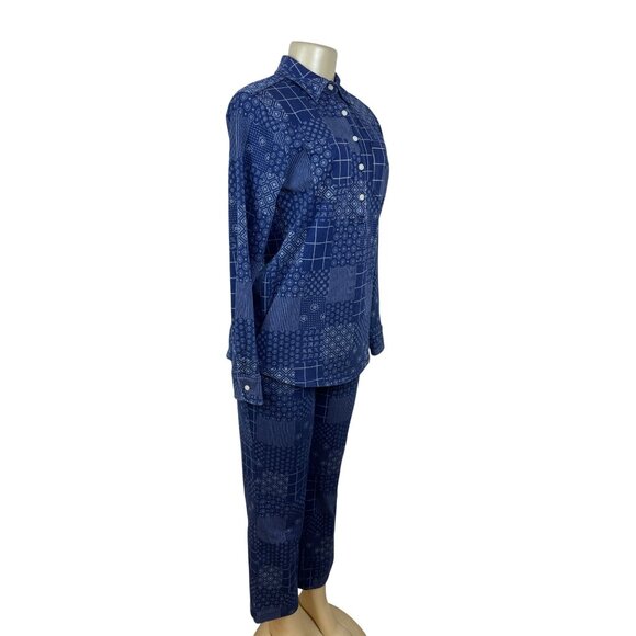 Lands’ End Blue Patchwork Women’s Shirt & Elastic Waist Pants Set Size S - New - Picture 8 of 16
